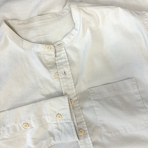 Western Rise Colorado Hemp Mandarin Grandpa Collar Button Up Shirt Off White M - Picture 1 of 10